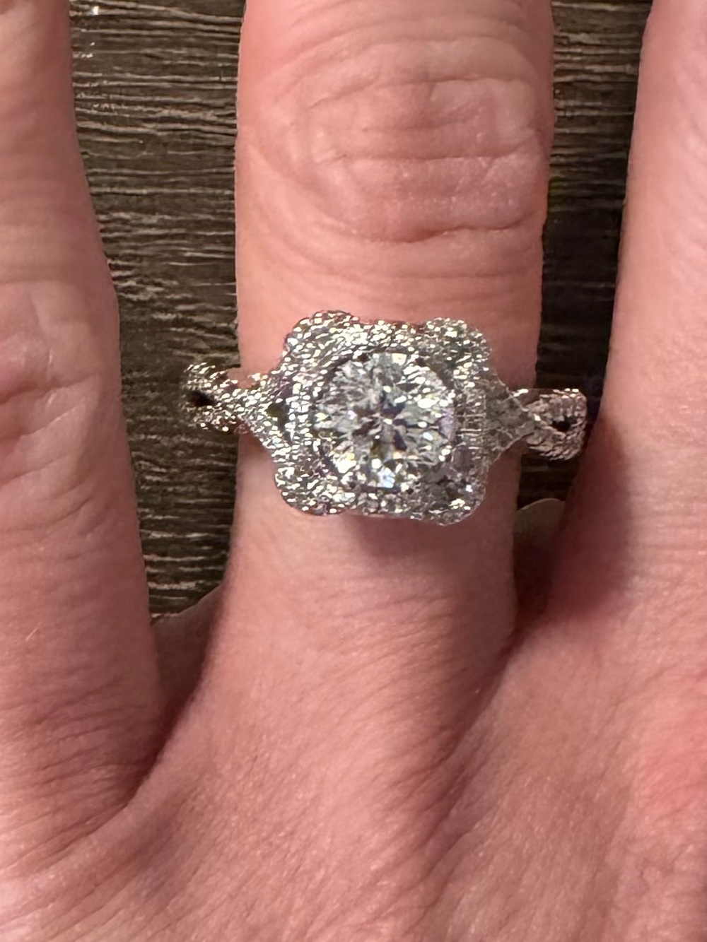 1.5 carat Cushion Halo Engagement Ring with Round Moissanite Center Stone
